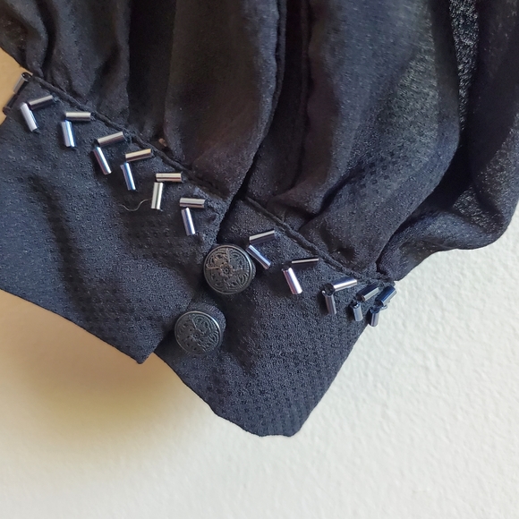 Free People Black beaded long sleeve Sheer Blouse, Small Size - Picture 6 of 12